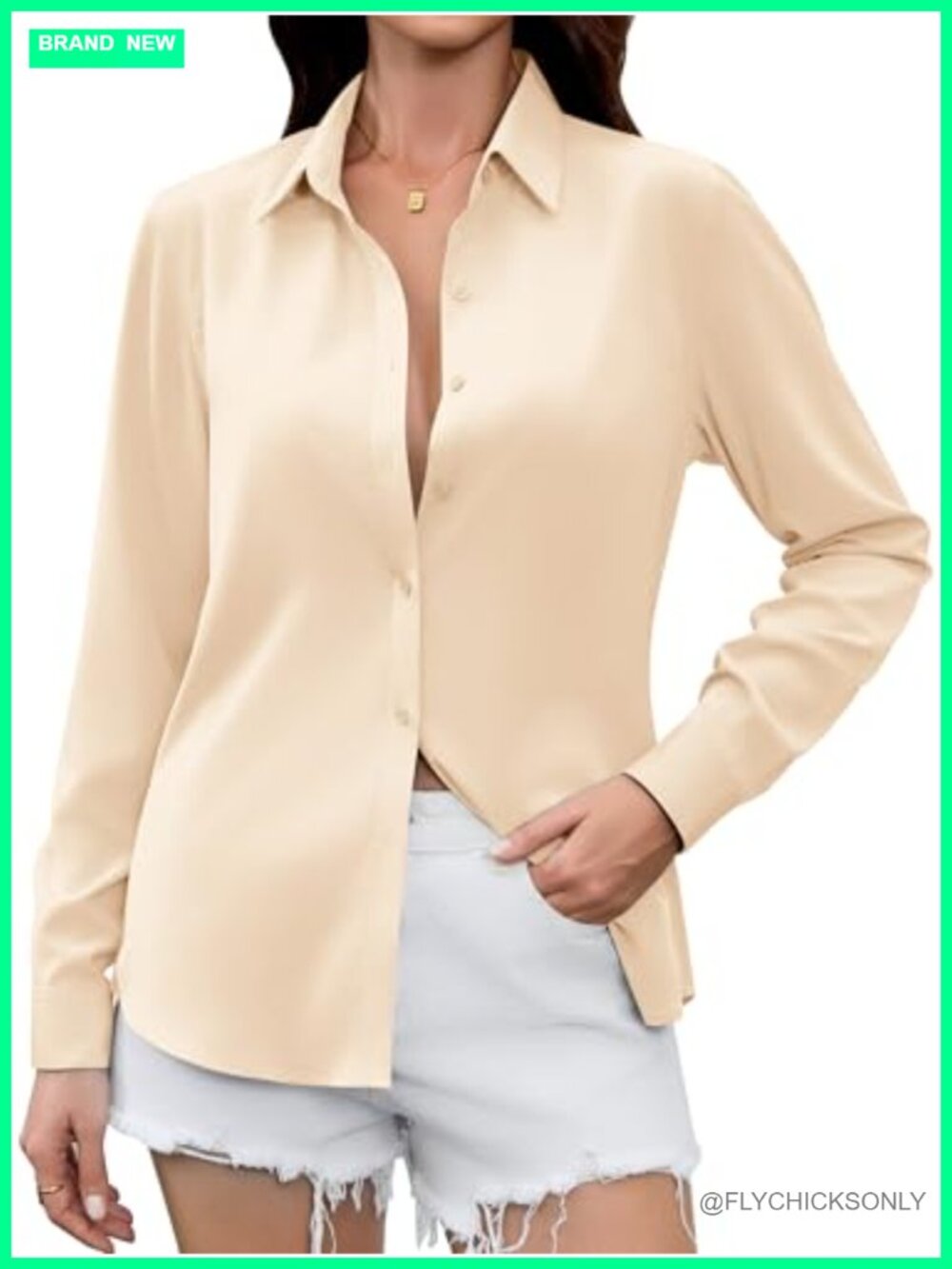 Satin Silk Button Down Shirt Long Sleeve Blouse Work Casual Top